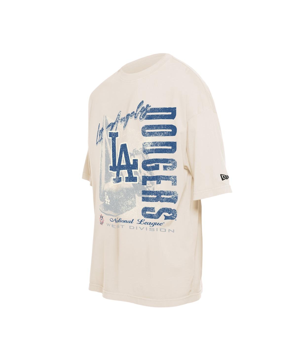 New Era Men's Cream Los Angeles Dodgers Cooperstown Collection Oversized Throwback Distressed T-shirt In Neutral