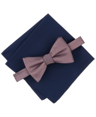 Men's Stripe Bow Tie & Solid Pocket Square Set, Exclusively at Macy's