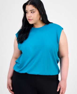 Trendy Plus Short-Sleeve Blouson Crewneck Top