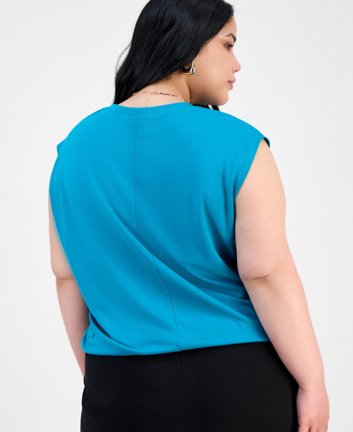 Trendy Plus Short-Sleeve Blouson Crewneck Top, Exclusively at Macy's - Vibrant Teal