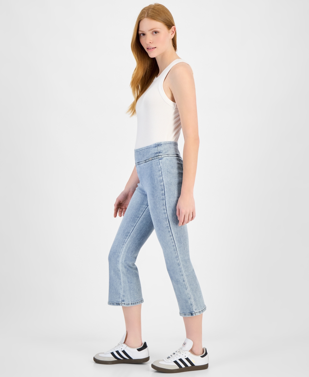 DKNY JEANS PETITE HIGH-RISE PULL-ON KICK-FLARE JEANS 