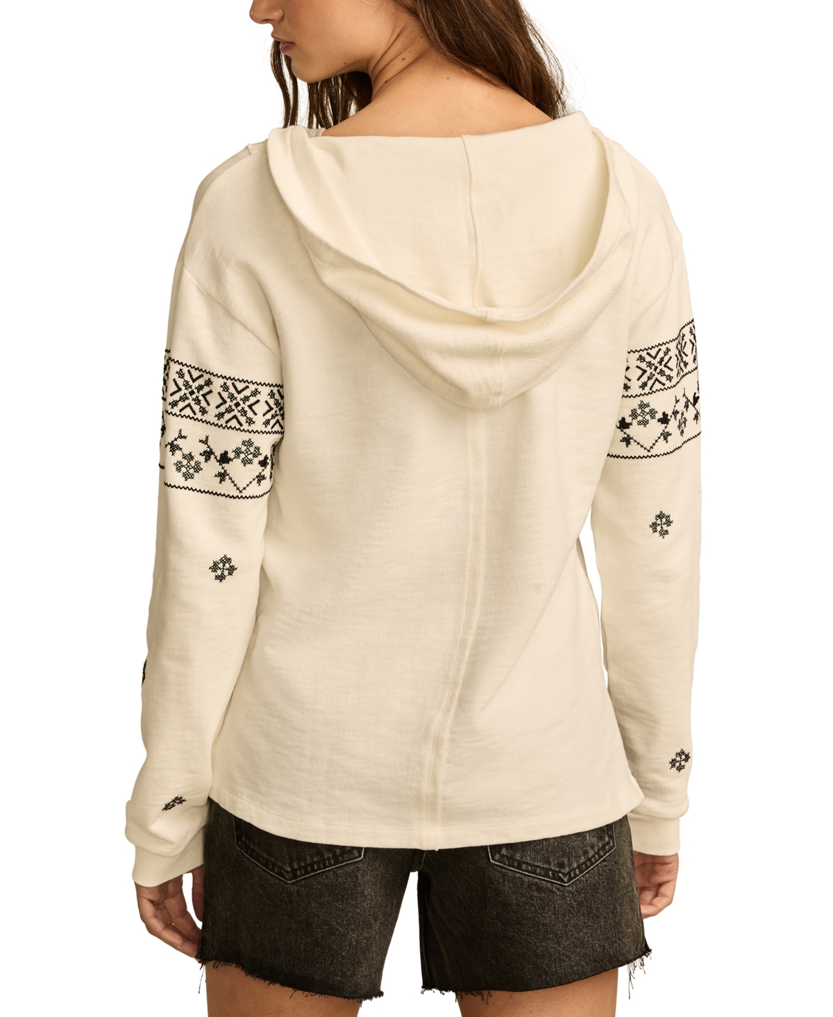 LUCKY BRAND WOMEN'S COTTON EMBROIDERED BAJA HOODIE 