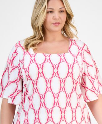 Plus Size Printed Flutter-Sleeve Top, Exclusively at Macy's
