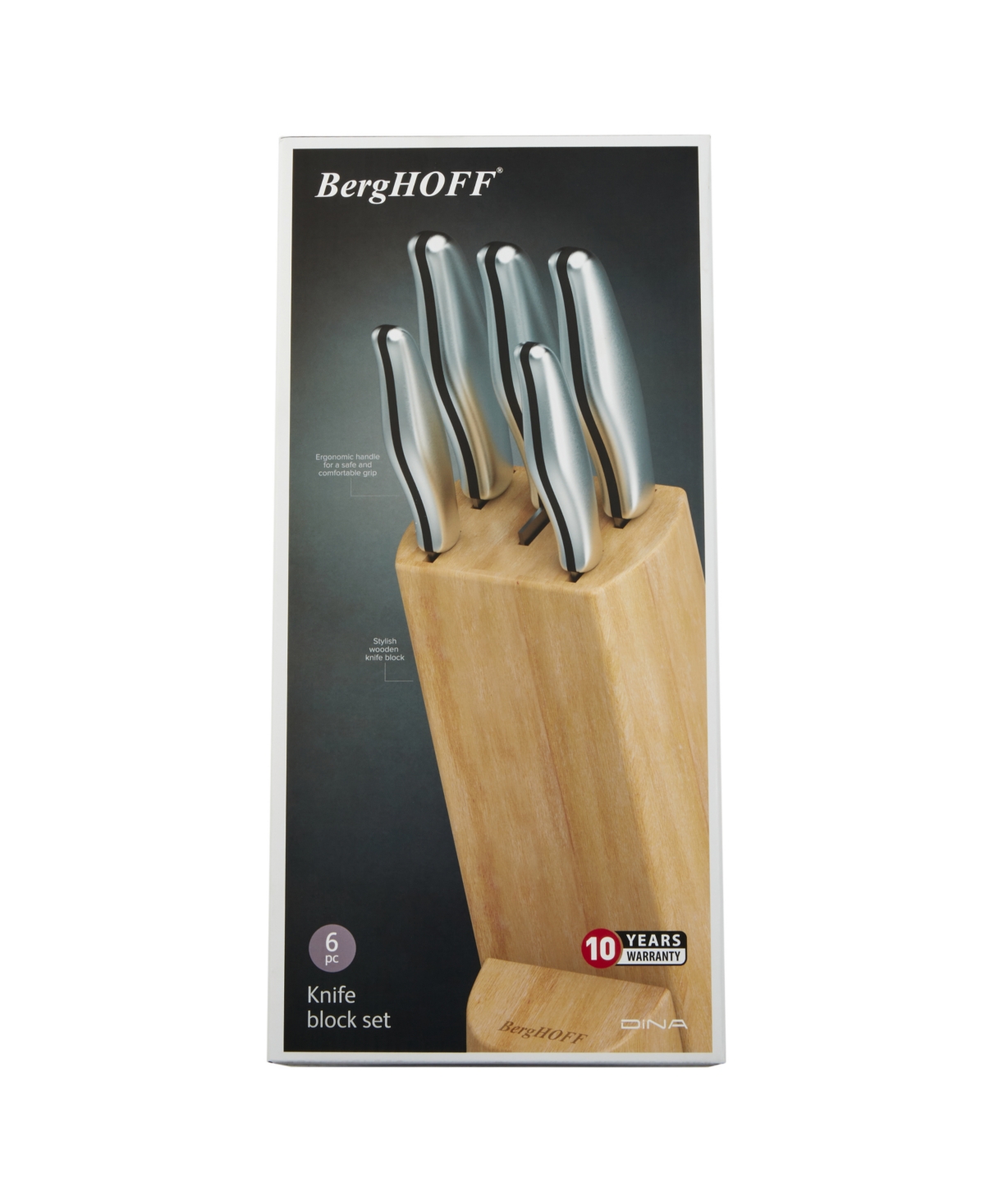 Berghoff Dina Entity 6-piece Knife Block Set In Silver