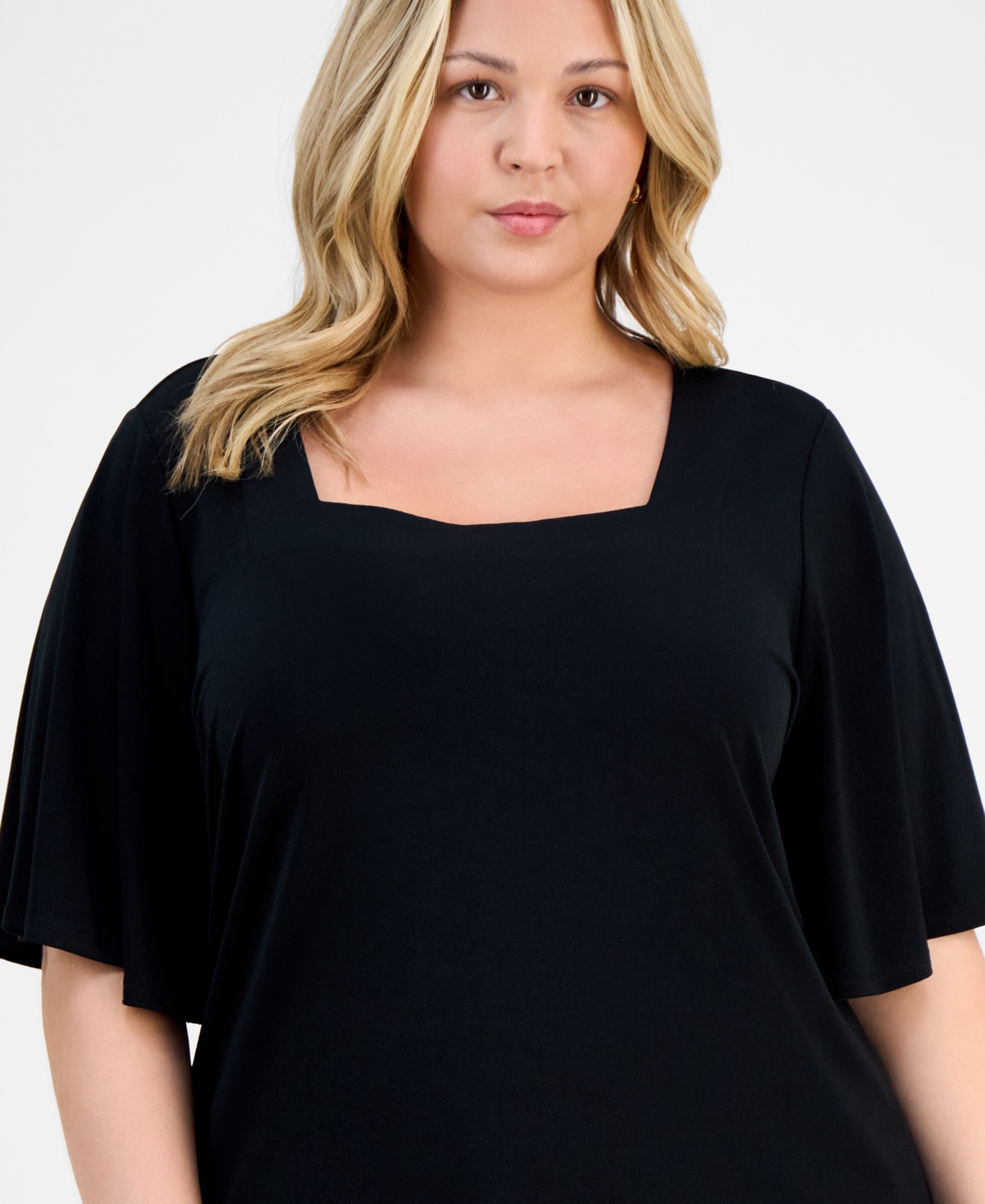 JM COLLECTION PLUS SIZE FLUTTER-SLEEVE TOP, EXCLUSIVELY AT MACY'S 