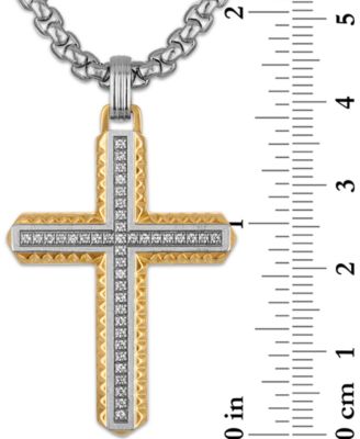 Diamond Cross 22" Pendant Necklace (1/5 ct. t.w.) in Stainless Steel & Yellow Gold-Tone Ion-Plated Stainless Steel