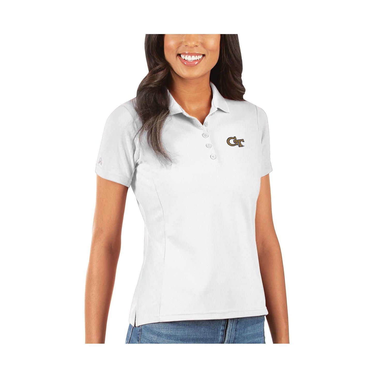Женские куртки Antigua White Georgia Tech Yellow Jackets Legacy Pique Polo Shirt — фото 1
