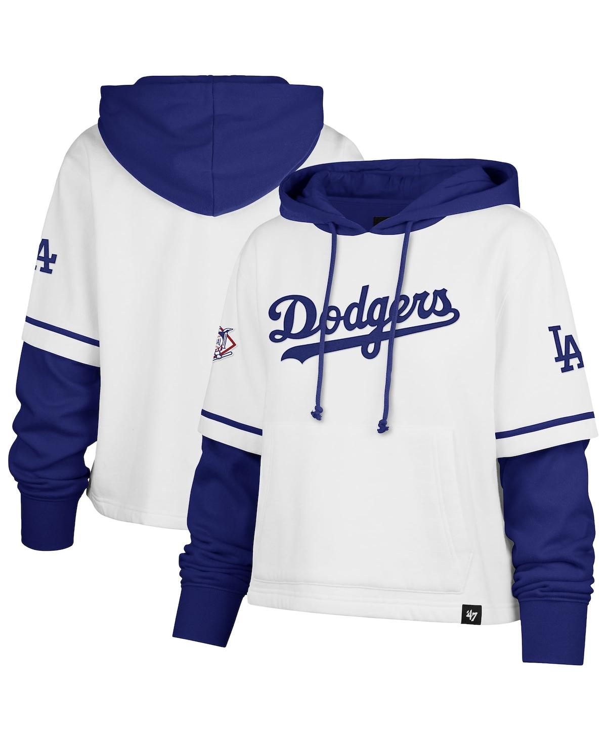 47 BRAND WOMEN'S WHITE LOS ANGELES DODGERS TRIFECTA SHORTSTOP CROPPED PULLOVER HOODIE 