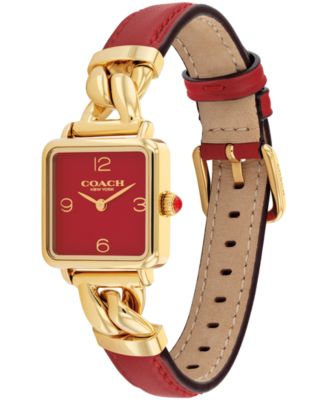 Women's Cass Gold-Tone Stainless Steel and Red Leather Strap Watch, 22mm
