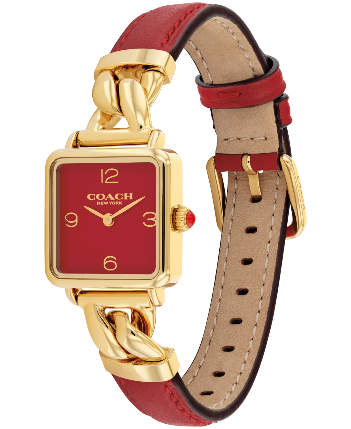 Женские часы COACH Cass Gold-Tone Stainless Steel and Red Leather Strap Watch, 22mm — фото 2