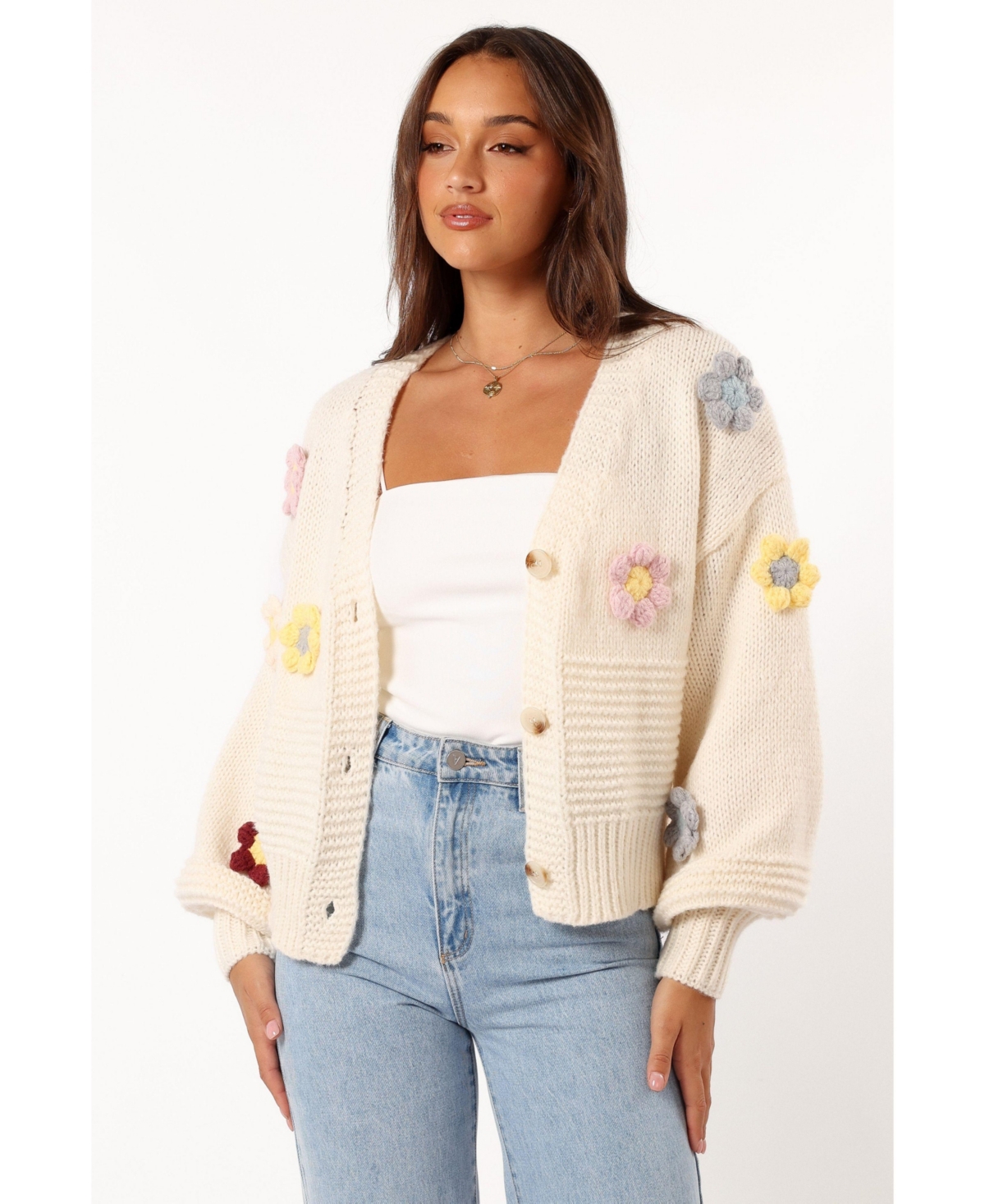 Women's Sienna Flower Cardigan - Cream