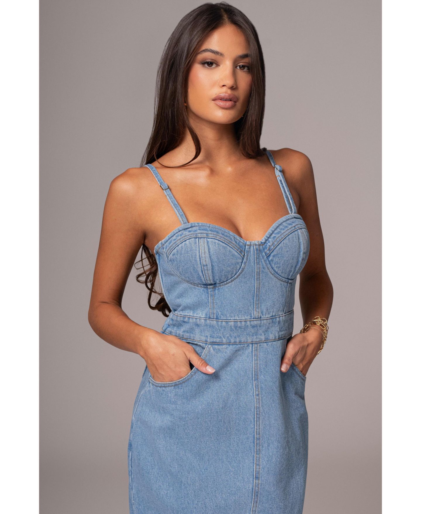 Женское платье JLUXLABEL Mara Denim Bustier, цвет: Средняя варка — фото 8