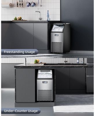 Commercial Ice Maker Machine, 100 lbs/24H Under Counter Ice Machine with 2 Way Water Inlet, 33lbs Ice Storage, Stainless Steel Freestanding, Self Cleaning Ice Makers for Home/Bar/Restaurant/Outdoor