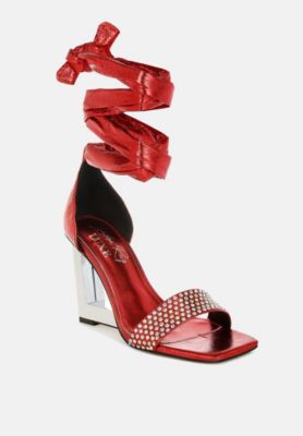 Womens Hashira AB Rhinestone Studded Lace-Up Fantasy Heels