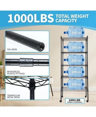 Heavy Duty 5-Tier Shelving Units Adjustable, Wire Shelf with 1000 lbs Capacity (250 per Shelf), 30 "D x 14" W x 65 "H, Black, 5 Levels, Storage Shelf with Wheels & Leveling Feet