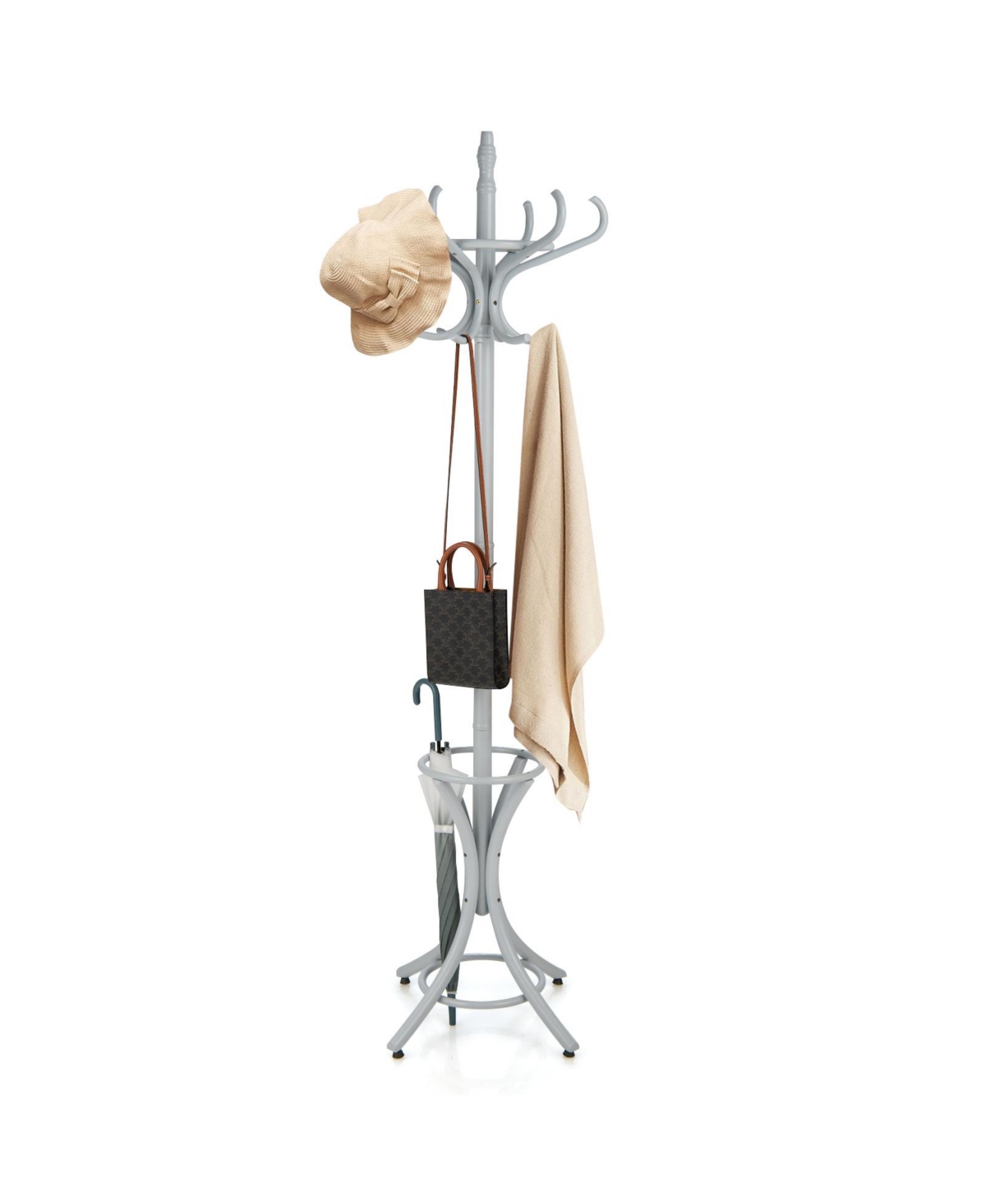 Wood Standing Hat Coat Rack with Umbrella Stand - Grey