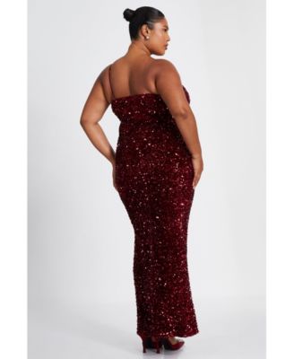 Plus Size One Shoulder Cut Out Sequin Maxi Dress