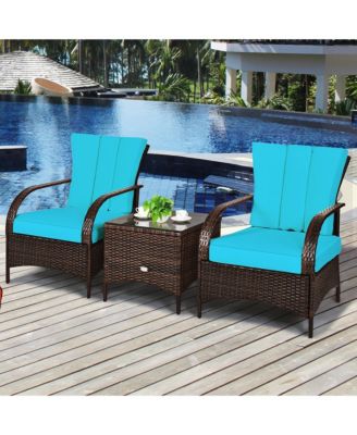3 PCS Patio Wicker Rattan Furniture Set Coffee Table & 2 Rattan Chair