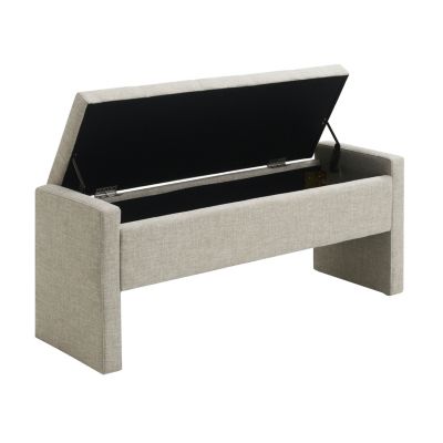 Upholstered End Bench with Storage, Vanity Stool, Light Grey Linen