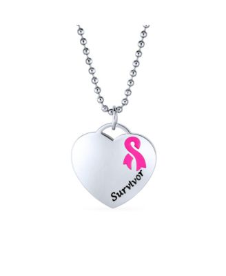 Heart Ribbon Breast Cancer Survivor Pendant Necklace Stainless Steel