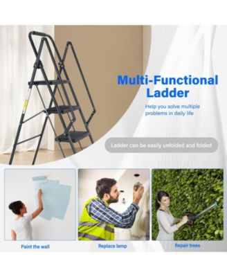 5-Step Steel Folding Step Stool Ladder with Wide Anti Slip Pedal and Safety Handle, Black