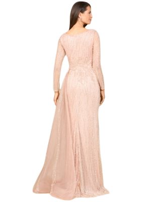 Women's Long Sleeve V-Neck Gown with Drape
