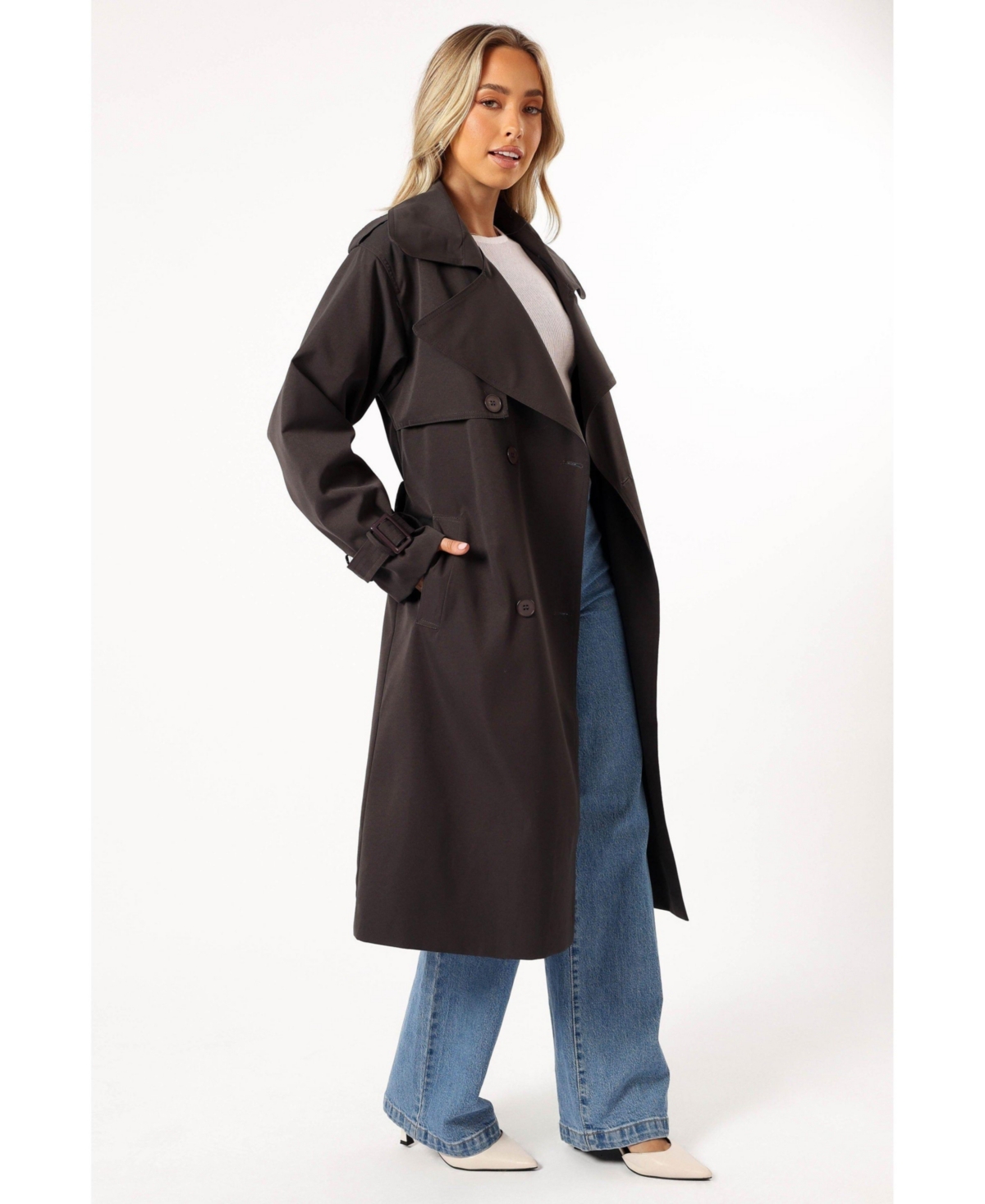 Women's Billy Button Front Trench Coat - Charcoal