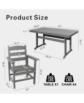 Streamdale 5-Piece HDPE Patio Dining Set (Black), Table & 4 Chairs, 51" Table