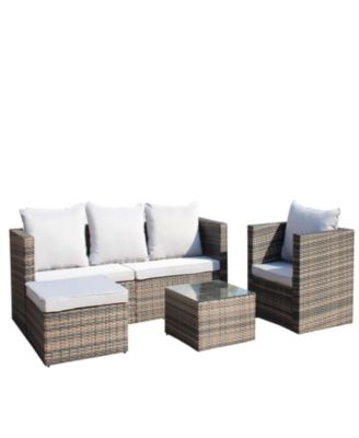 Streamdale 4-Pc Outdoor Rattan Sofa Set, Cushioned couch & coffee table (Gray)
