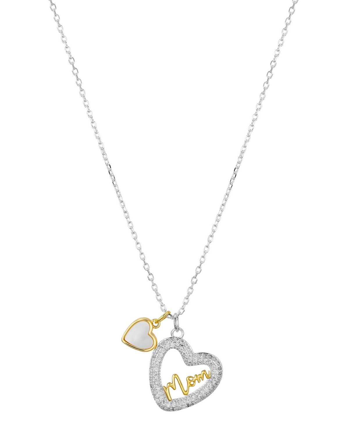 Unwritten Cubic Zirconia And Mother Of Pearl Mom Open Heart Necklace In Two-tone