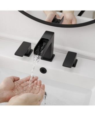 8 in. Widespread Double Handle Black Bathroom Faucet Set 3 Holes Vanity Sink With Metal Drain In Matte Black