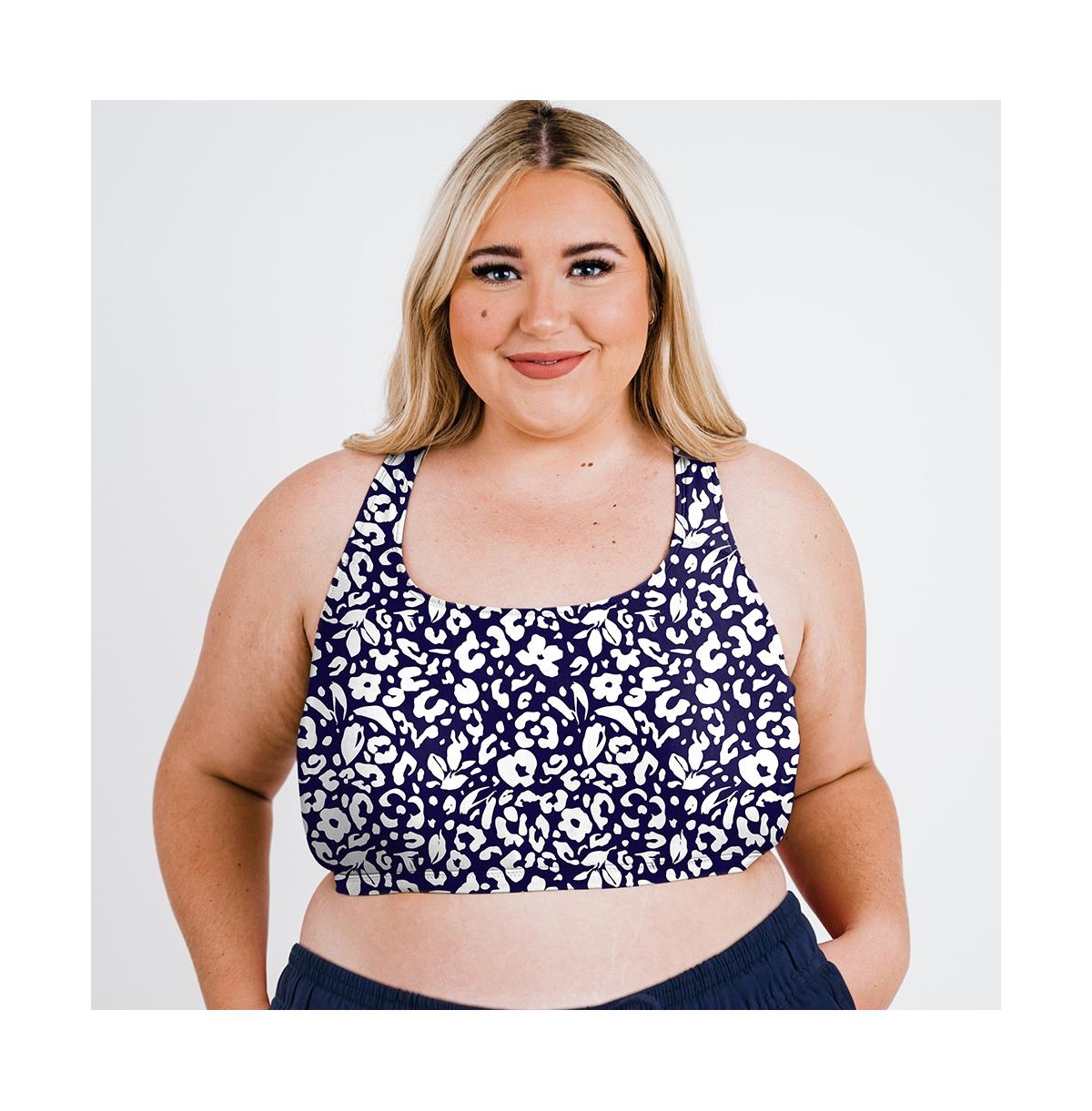 Plus Size Racerback Swim Bra with Removable Cups - Wild navy