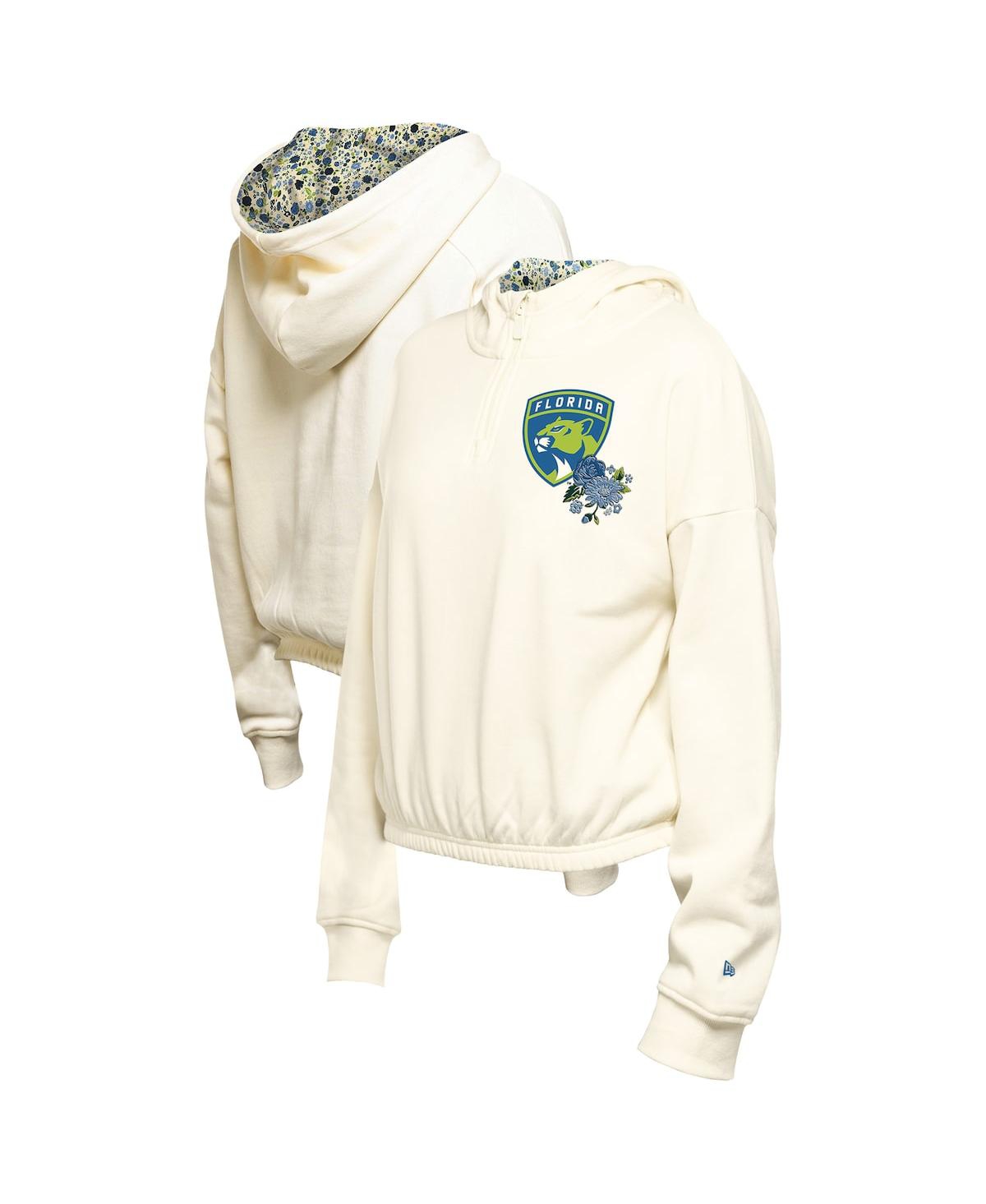 Shop New Era Women's Cream Florida Panthers Glam Game Quarter-zip Cropped Floral Hoodie Pullover Top