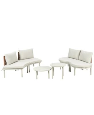 6-Piece Half Moon Patio Sofa Set, Wicker, Glass Tables, Cushions & Pillows