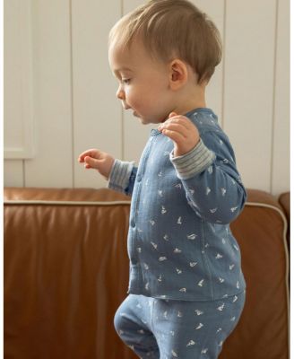 Baby Boys 2 Piece Reversible "Sail Away" Pointelle Snap-Up Top and Pants Set