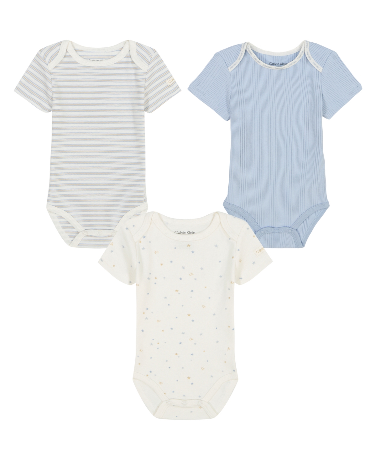 Shop Calvin Klein Baby Boys 3-piece Short Sleeve Bodysuits Set In Vanilla,blue Fog
