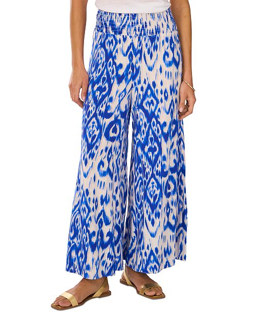 alfani Vince Camuto Women's Ikat-Print Smocked-Waist Pull-On Wide-Leg Pants Women's Fashion Shoes & Accessories
