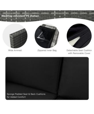 9 PCS Patio Rattan Furniture Set Fire Pit Table Storage Grey W/ Cover