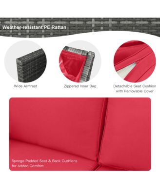 9 PCS Patio Rattan Furniture Set Fire Pit Table Storage Grey W/ Cover