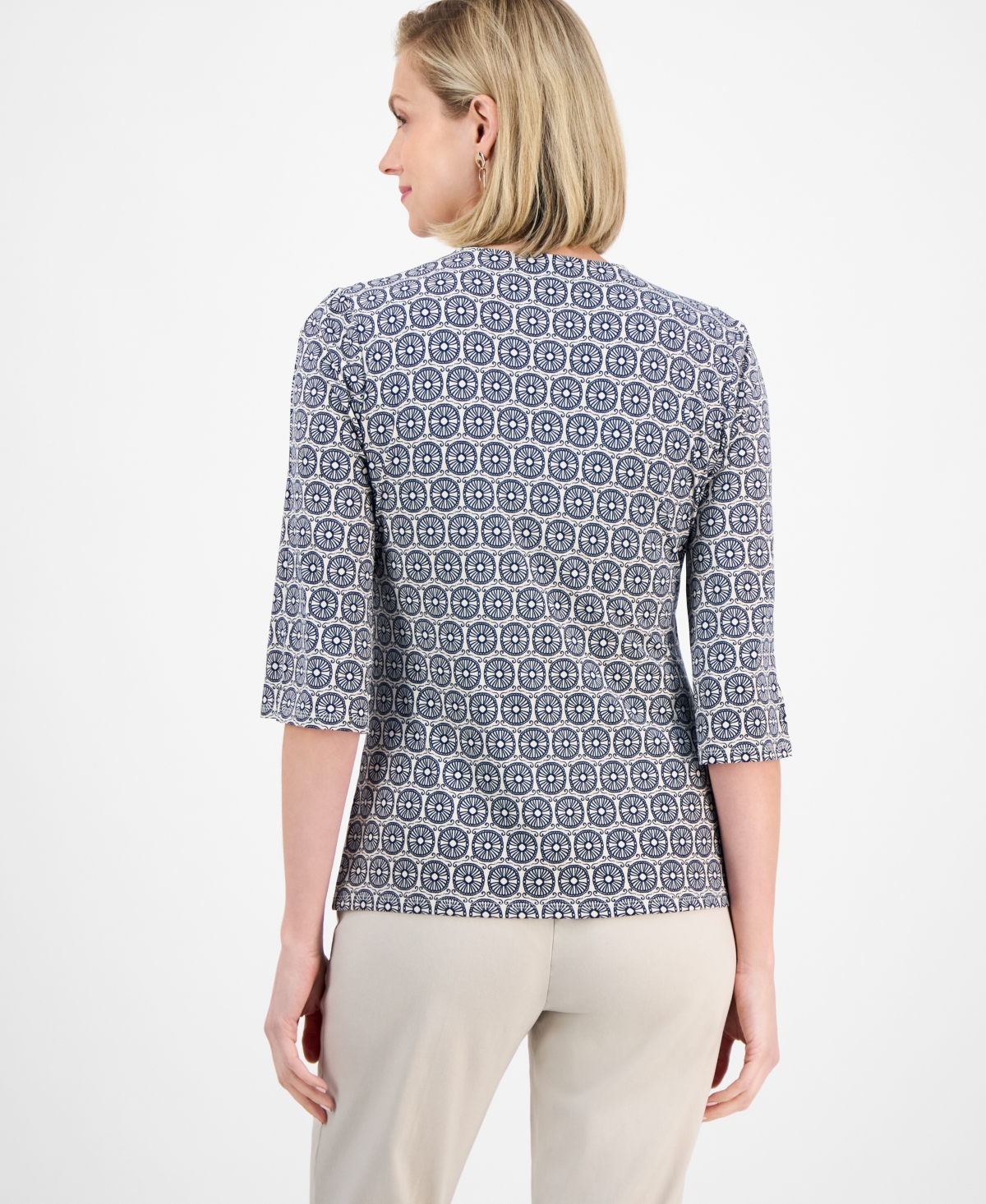 JM COLLECTION WOMEN'S PRINTED FAUX-WRAP TOP, EXCLUSIVELY AT MACY'S 