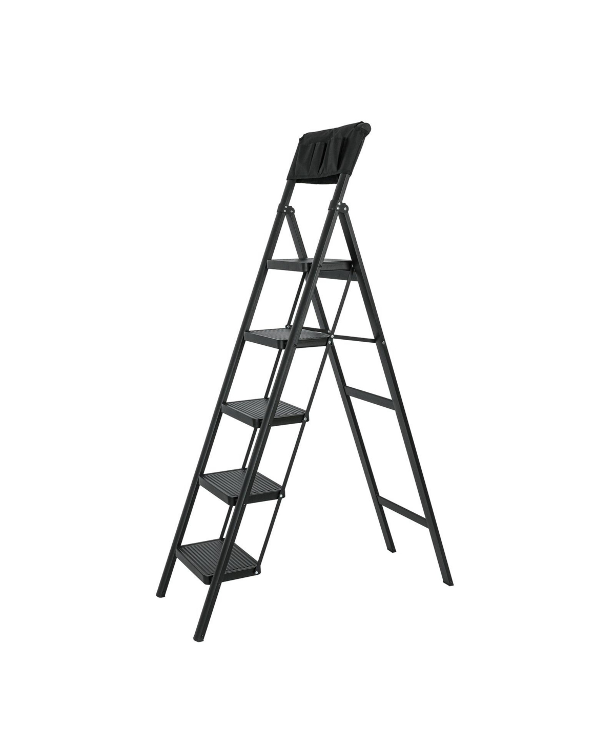 5 Step Ladder Steel Folding Step Stool Ladder with Tool Bag,330 lbs. Load Capacity