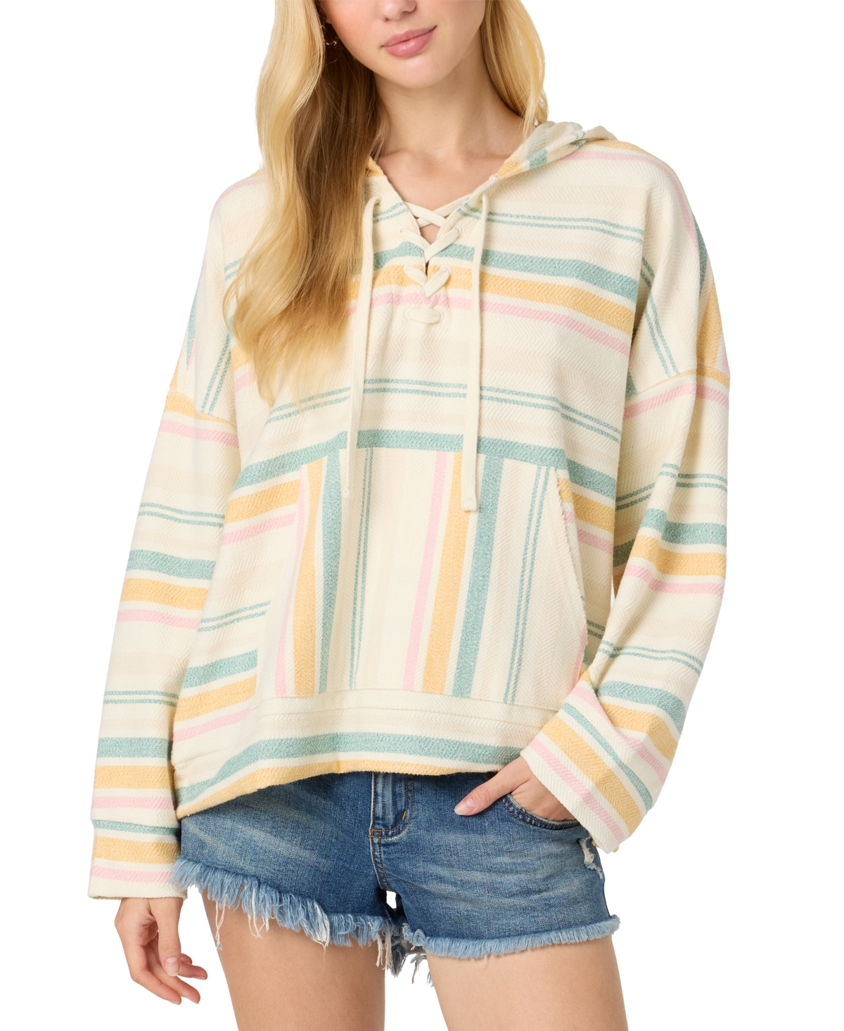 Juniors' Solstice Tie-Front Hoodie - Winter White