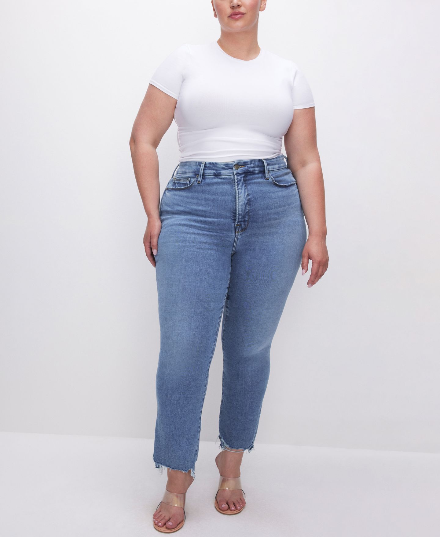 Женские джинсы Good American Soft-Tech Good Legs Straight Jeans, Regular & Plus Size, цвет: Индиго — фото 7