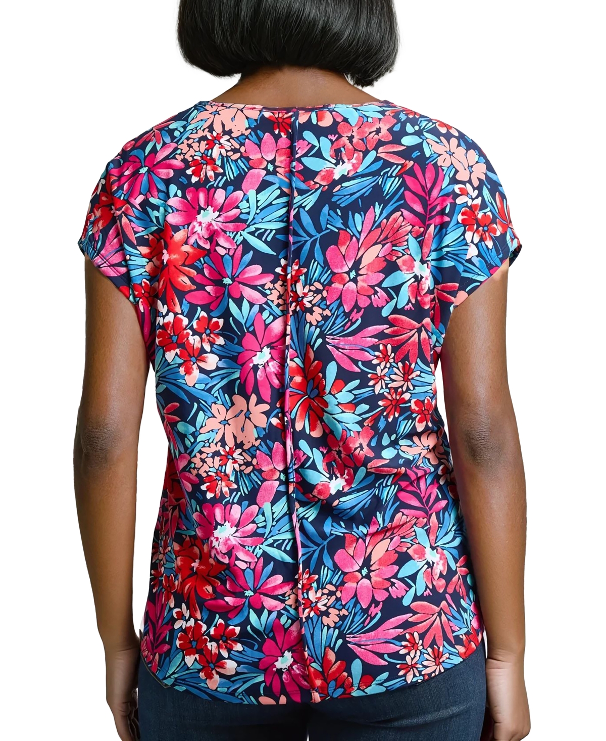 Jones New York Floral Exposed Seam V-neck Top