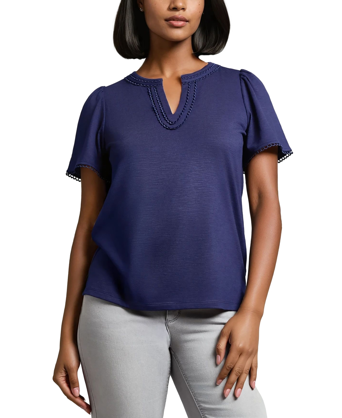Women's Drapey Split-Neck Short-Sleeve Top - Rouge