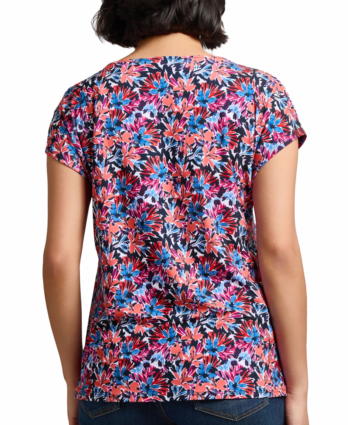 Jones New York Floral Print Keyhole Crepe Top