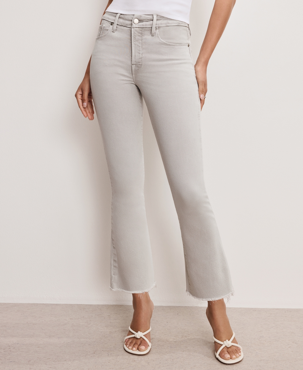 Good American Soft-tech Good Legs Frayed Crop Mini Bootcut Jeans In Amulet003