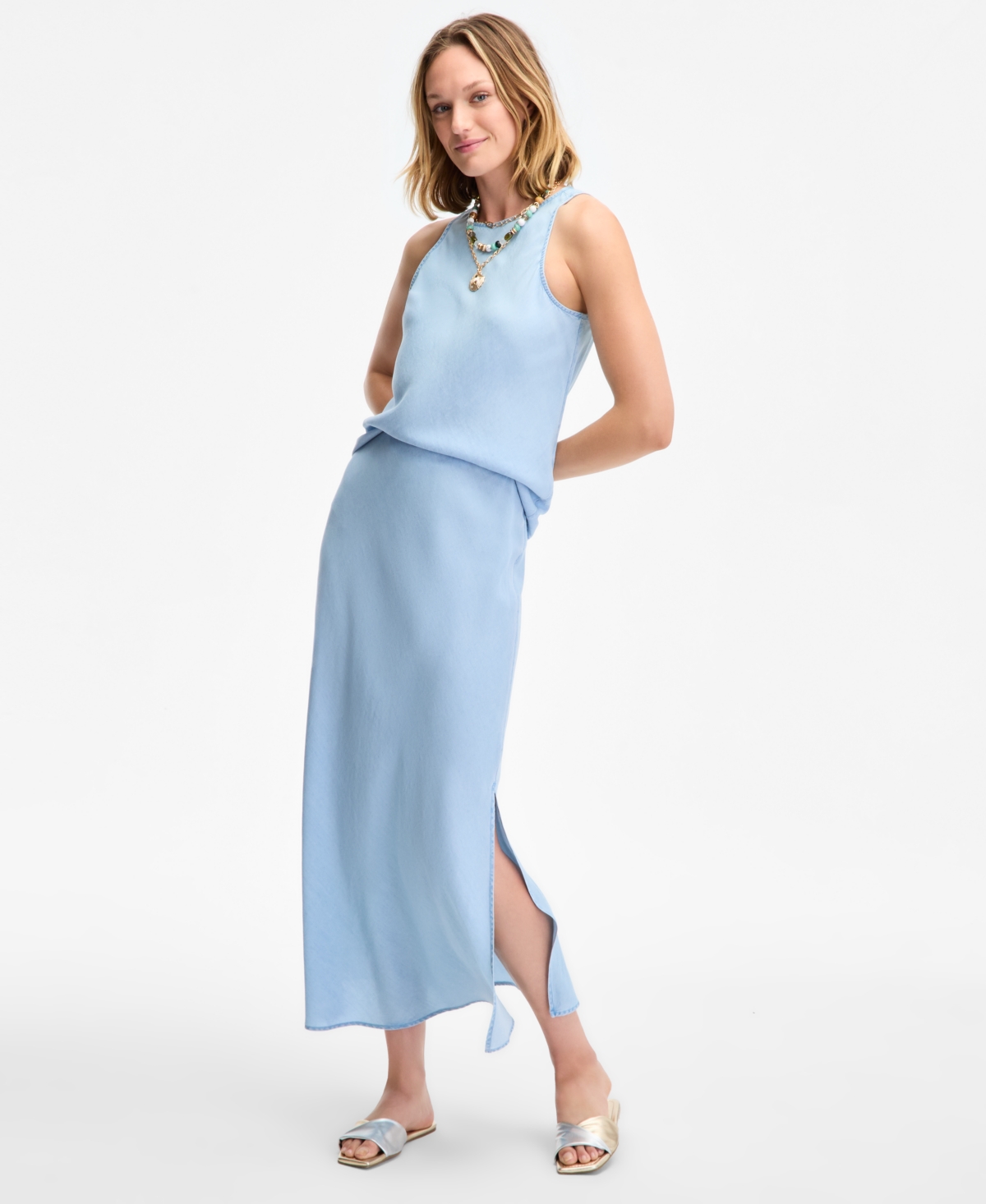 Women's Chambray Midi Slip Skirt, Exclusively at Macy's - Light Spring