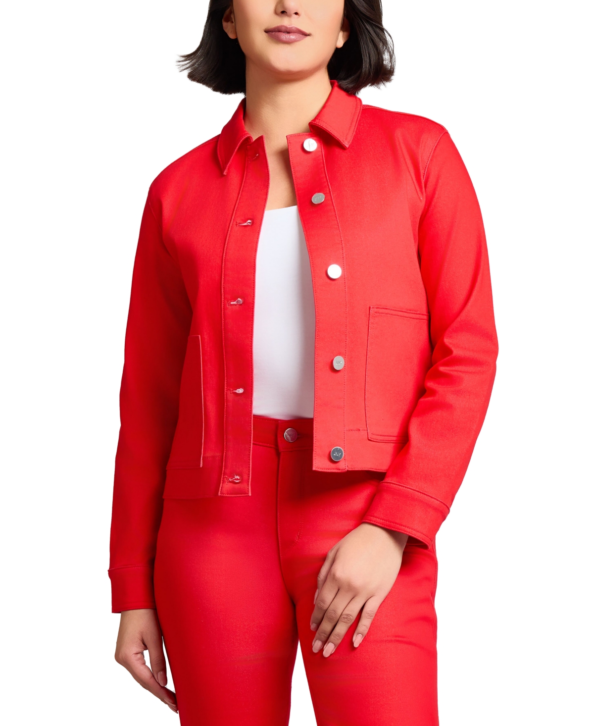 Women's Patch-Pocket Denim Jacket - Rouge