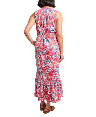 Women's Printed Tie-Waist Tiered Maxi Dress